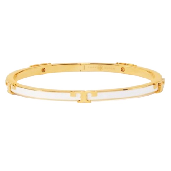 Tory Burch Jewelry - TORY BURCH • White Serif T Enameled Stackable Bracelet